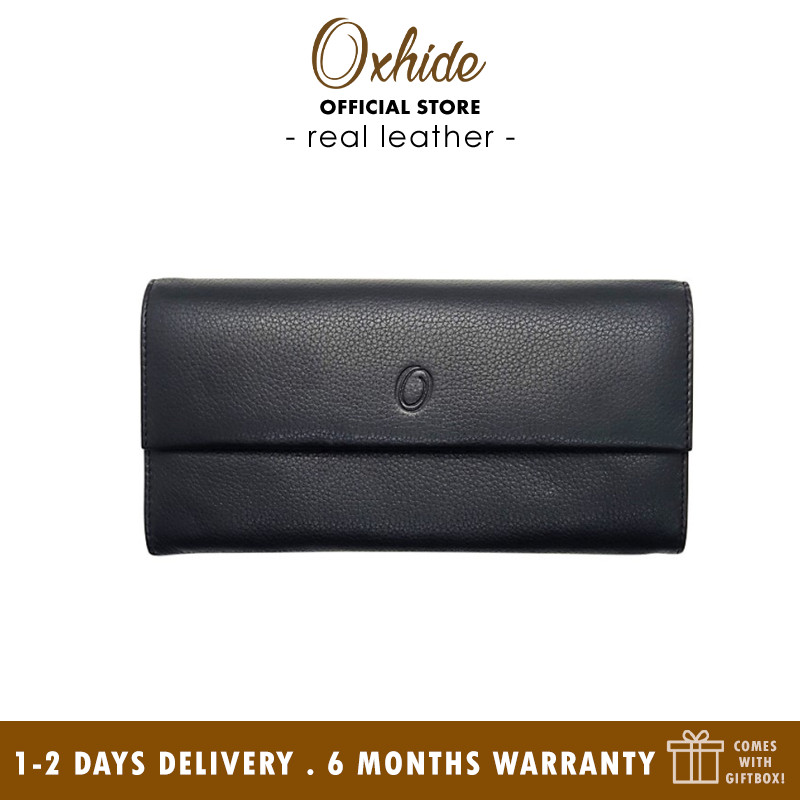 Women Wallet Long Purse - Lady Long Wallet - Cow Leather Wallet for Women - Lady Wallet Branded in Black/Green colour- Oxhide  J0016- Excellent Christmas Gift Idea