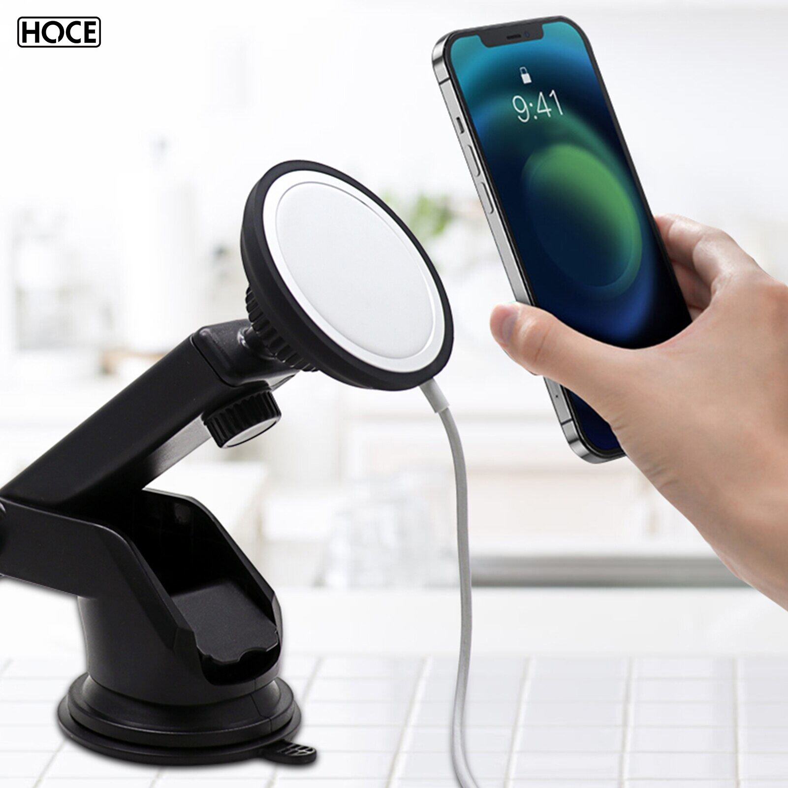 HOCE MagSafe Charger Holder Car Phone Suction Stand Car Dashboard Mobile Phone Holder Suction Cup Telescopic Bracket For iPhone 12 13 Pro Max 12 12 Mini For Magsafe